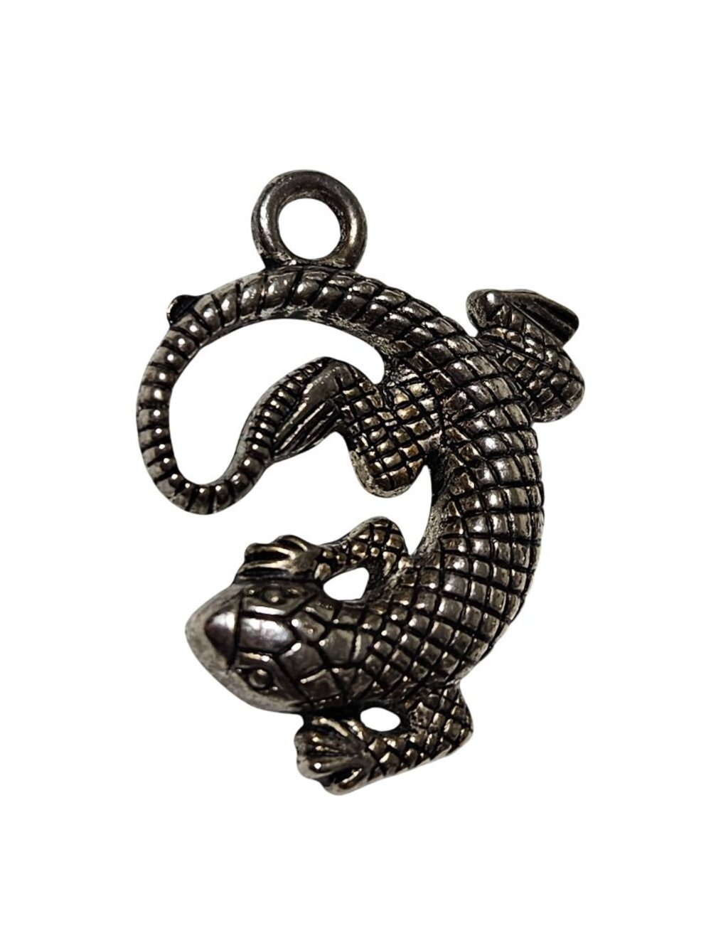 Vintage Lizard Pendant Charm Silver Tone Textured Detailed Design DIY Jewelry